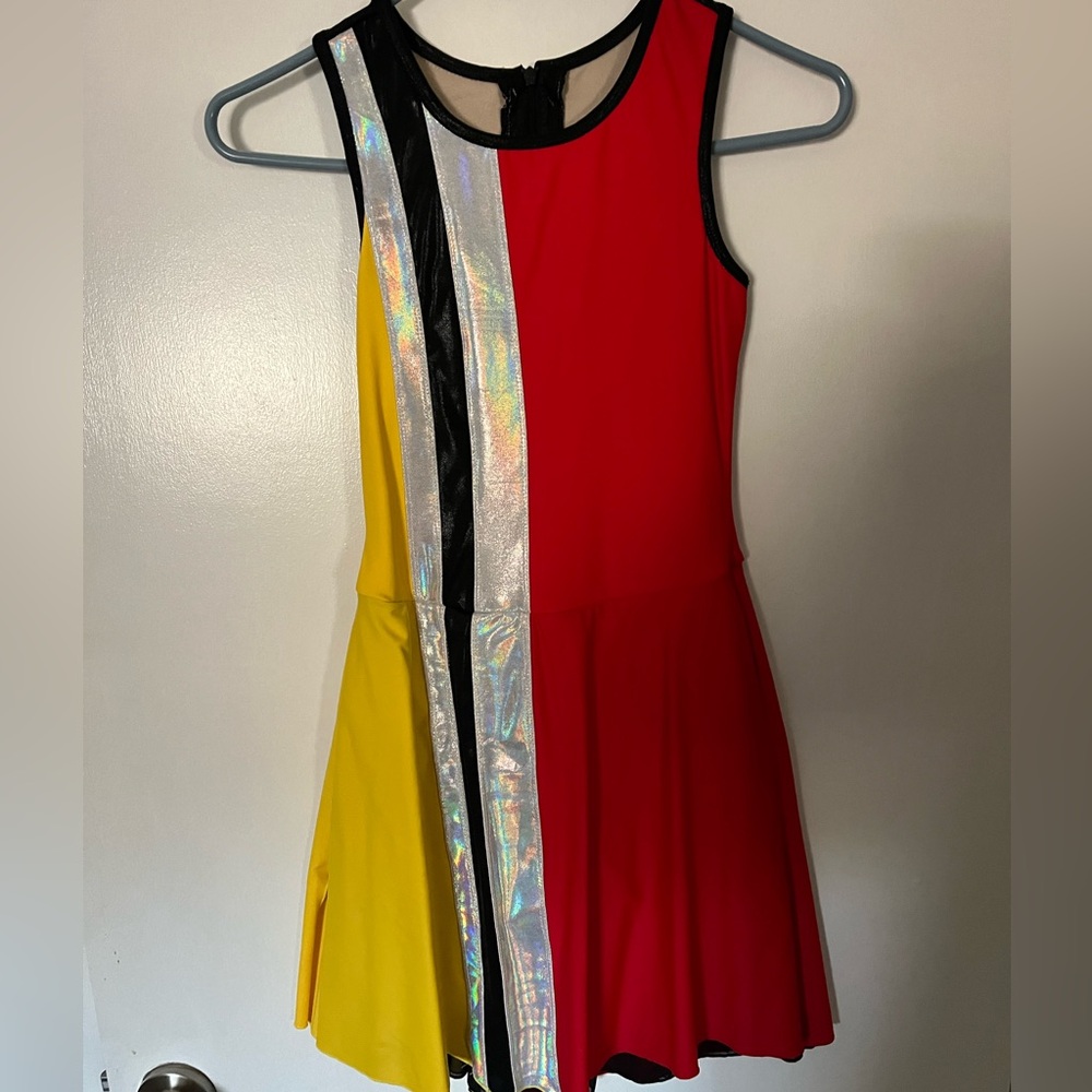 Colorblock Skating Dress with Metallic Stripe